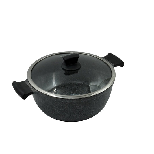 GV-255 Casserole Pot – 28cm Large Non-Stick Granite Finish with Glass Lid – Heavy-Duty Cookware for Family Meals and Entertaining