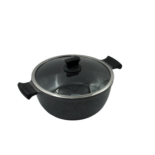 GV-254 Casserole Pot – 24cm Non-Stick Granite Finish with Glass Lid – Medium-Sized Durable Cookware for Everyday Cooking and Serving