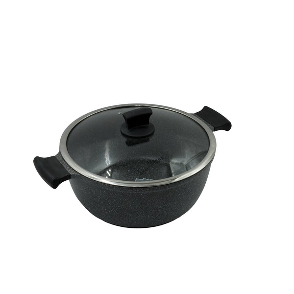 GV-254 Casserole Pot – 24cm Non-Stick Granite Finish with Glass Lid – Medium-Sized Durable Cookware for Everyday Cooking and Serving
