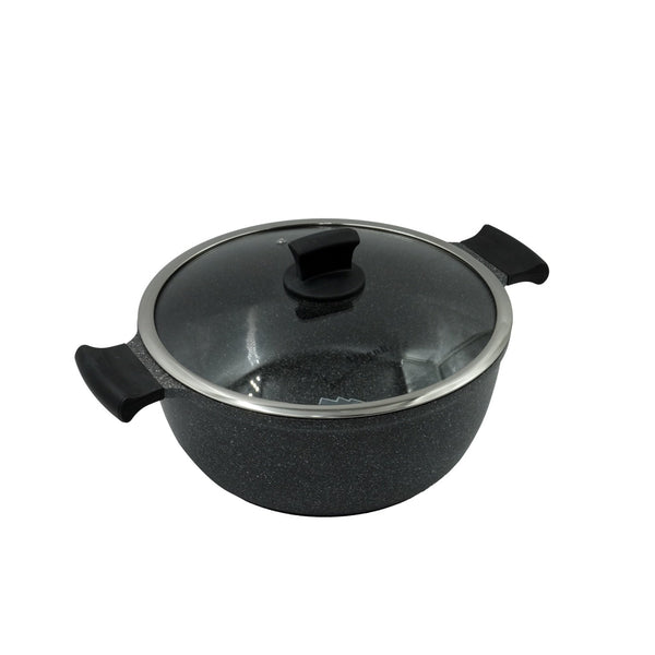 GV-256 Casserole Pot – 32cm Extra-Large Non-Stick Granite Finish with Glass Lid – Heavy-Duty Cookware for Large Families and Bulk Cooking