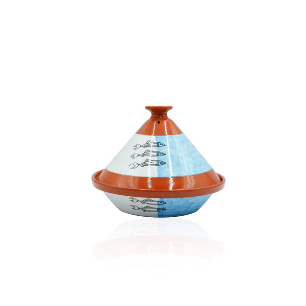 22-PT Ceramic Tajine Art Culianire Sardine Blue, 9 Inches