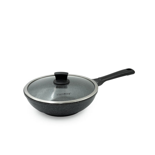 GV-320 Fry Pan – 28cm Non-Stick Granite Finish with Glass Lid – Deep Frying Pan for Searing, Stir-Frying, and Everyday Cooking