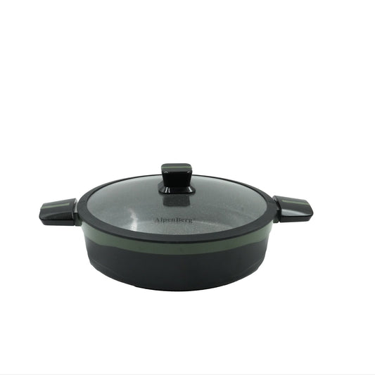 KC-63 Low Casserole – 30cm Green Granite Non-Stick Casserole with Glass Lid – Large and Durable Cookware for Family Cooking and Daily Use
