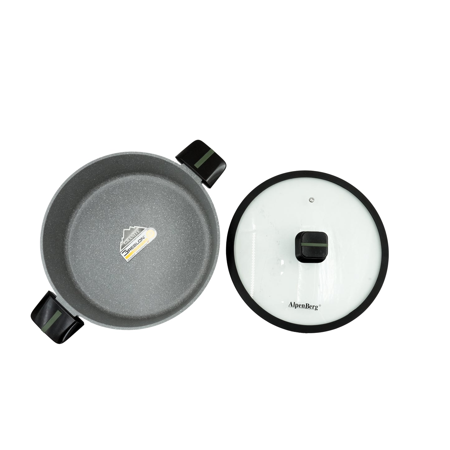 KC-63 Low Casserole – 30cm Green Granite Non-Stick Casserole with Glass Lid – Large and Durable Cookware for Family Cooking and Daily Use