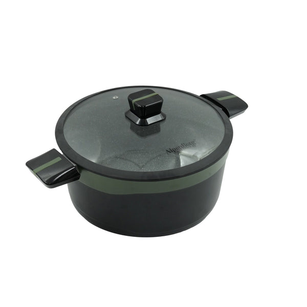 KC-61 Casserole – 32cm Green Granite Non-Stick Cooking Pot with Glass Lid – Extra-Large Durable Cookware for Family Meals and Bulk Cooking