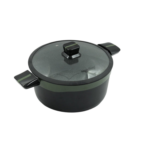 KC-60 Casserole – 28cm Green Granite Non-Stick Cooking Pot with Glass Lid – Large and Durable Cookware for Everyday Family Meals and Batch Cooking