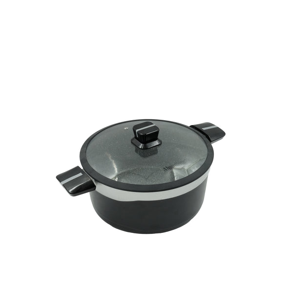 KC-39 / KC-40 / KC-41 Silver Line Casserole – 24cm, 28cm, 32cm Non-Stick Granite Cooking Pots with Glass Lids – Durable Cookware for Daily and Family Cooking