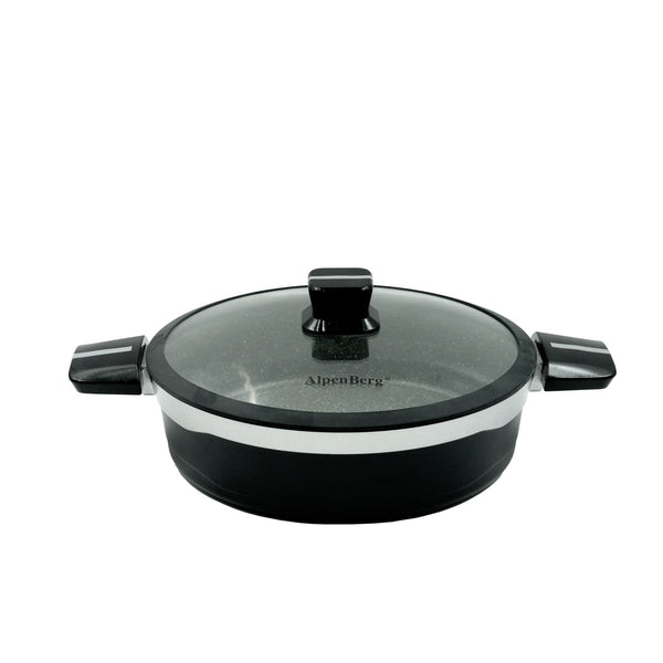 KC-42 Low Casserole – 28cm Silver Line Non-Stick Casserole with Glass Lid – Wide and Durable Granite Cookware for Daily Cooking and Family Meals