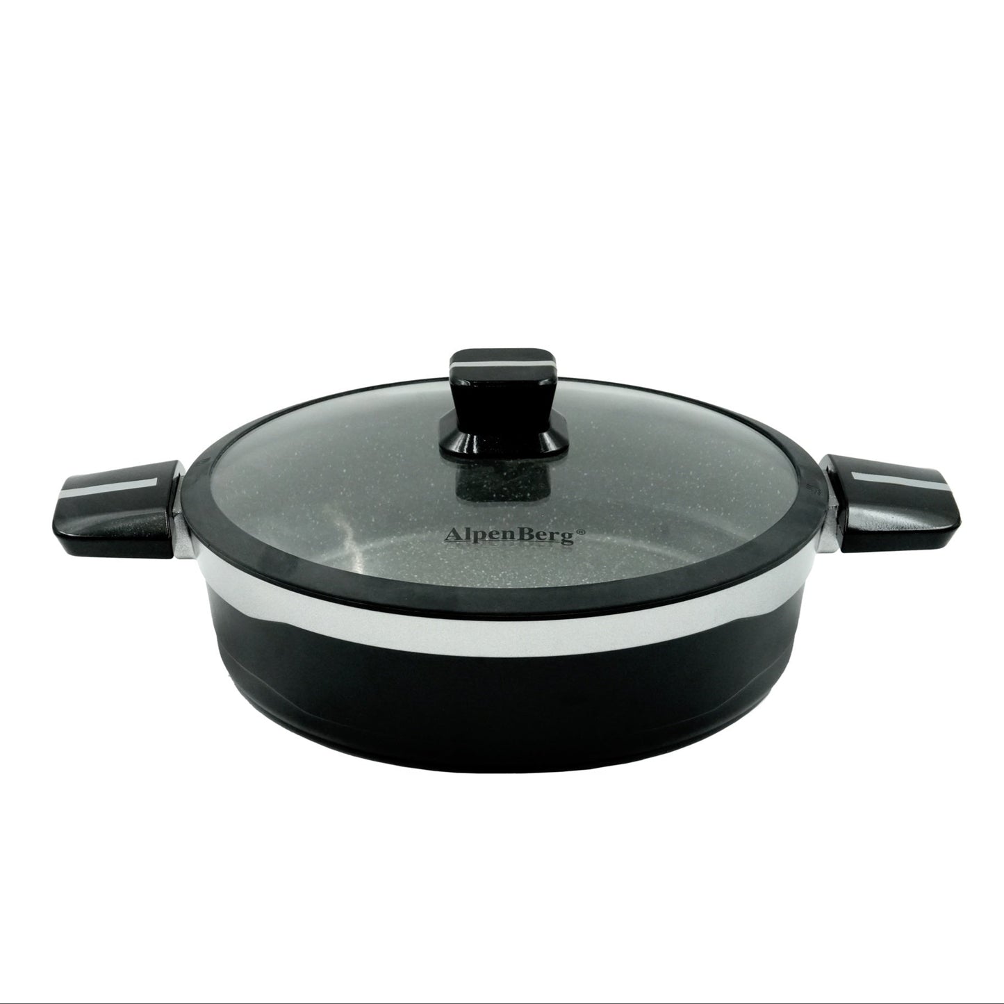 KC-43 Low Casserole – 30cm Silver Line Non-Stick Casserole with Glass Lid – Large Granite Cookware for Daily Use, Family Meals, and One-Pot Recipes