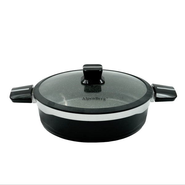 KC-43 Low Casserole – 30cm Silver Line Non-Stick Casserole with Glass Lid – Large Granite Cookware for Daily Use, Family Meals, and One-Pot Recipes
