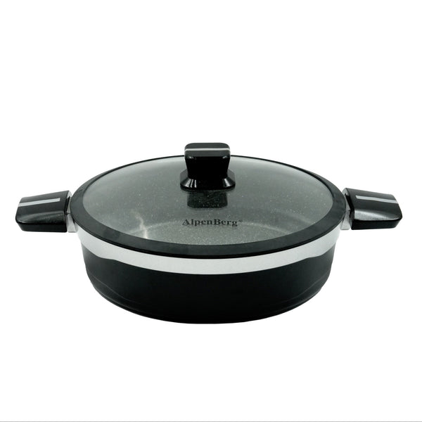 KC-44 Low Casserole – 34cm Silver Line Non-Stick Casserole with Glass Lid – Large Granite Cookware for Big Family Meals and Entertaining