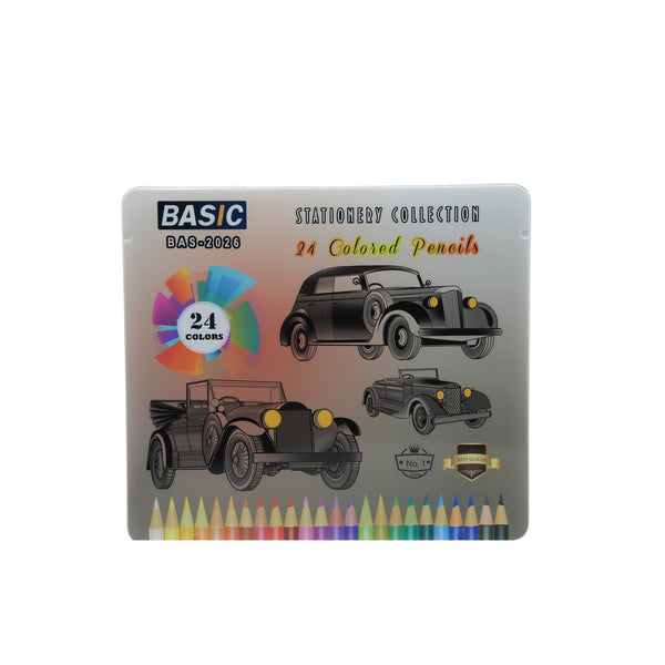 BAS-2026 Basic Colour Pencil – 24 Colours – Flat Metal Box