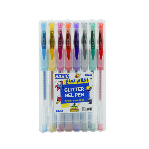GP-1215 Basic Glitter Gel Pen – 8 Colours – Smooth & Sparkling Ink
