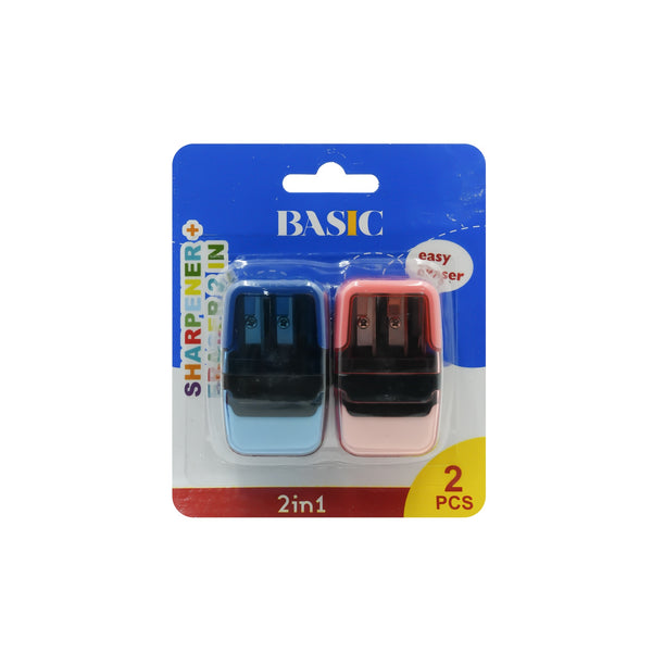 SH-1202 Basic Sharpener & Eraser – 2 Pieces – Dual-Function 2-in-1 Design
