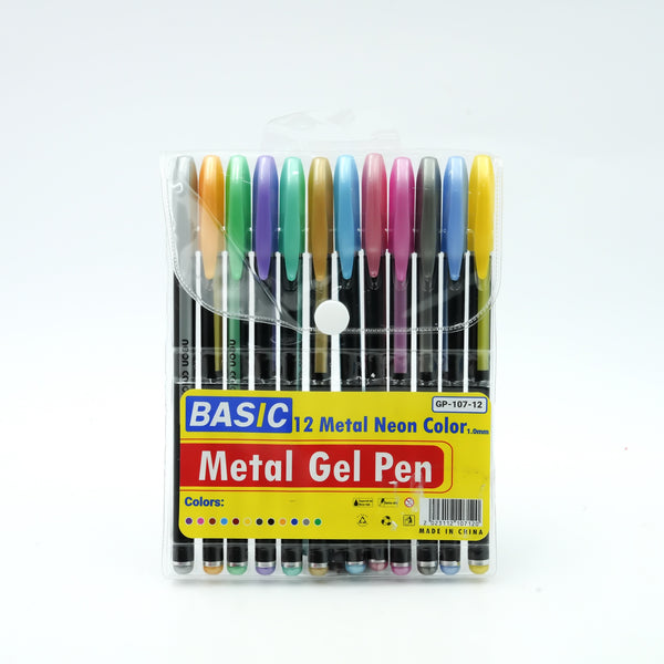 GP-107-12 Basic Metal Gel Pen – 12 Colours – 1.0mm Tip