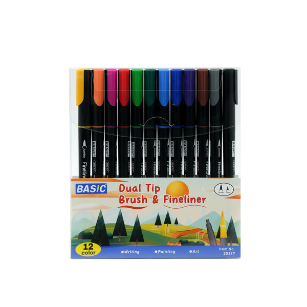 20377 Basic Dual Tip Brush & Fineliner – 12 Colours