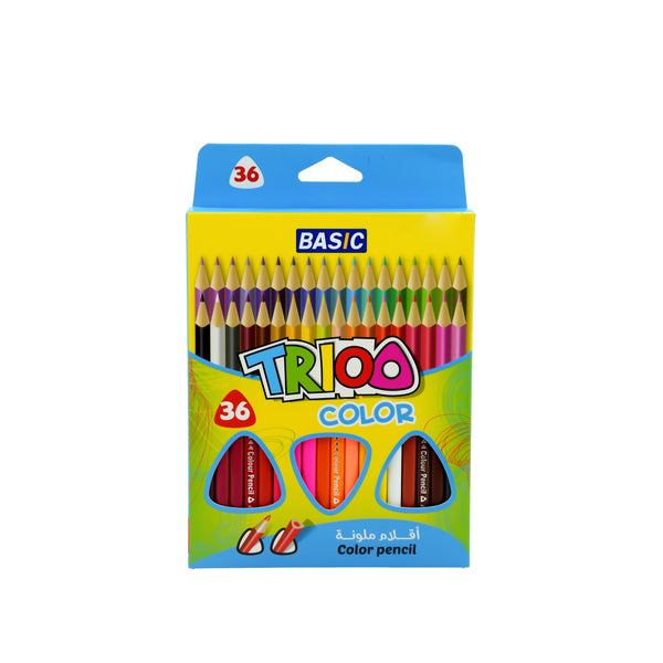BAS-2029 Basic Trio Colour Pencils – 36 Colours – Triangular Grip