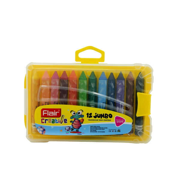 92182 Flair Creative Jumbo Wax Crayons – 12 Colours – Triangular Shape – PP Case