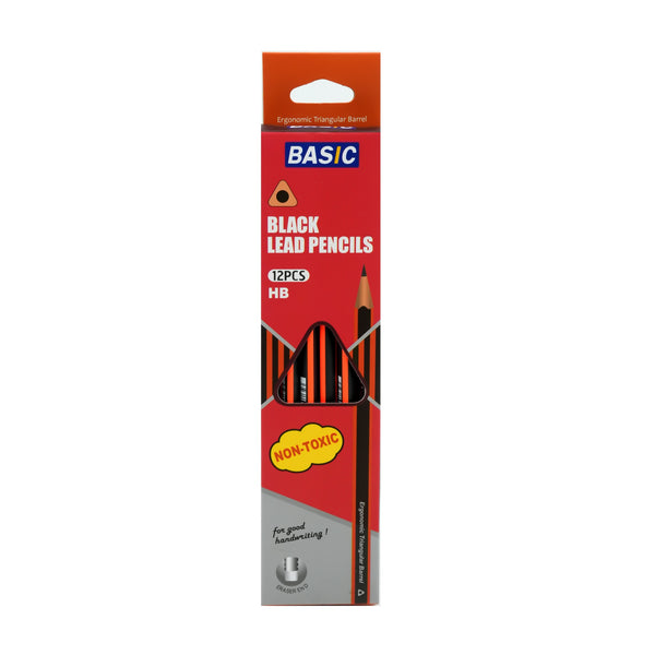 HB-775 Basic Black Lead Pencils – HB – Triangular Grip – 12 Pieces