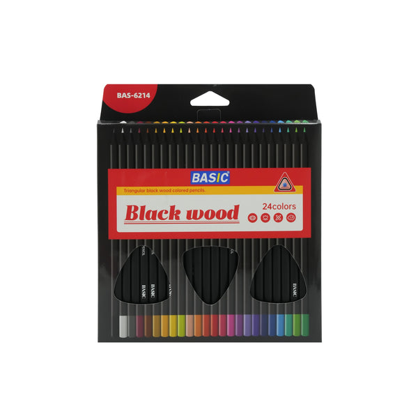 BAS-6214 Basic Colour Pencils – 24 Colours – Black Wooden