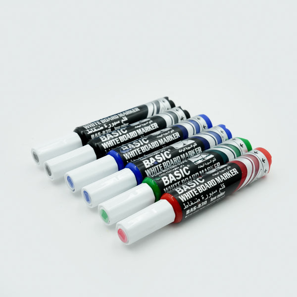 BAS-830-6 Basic White Board Markers – 6 Pieces – Assorted Colours