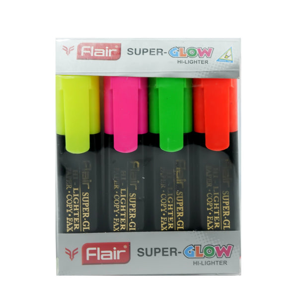 FC0232026 Flair Super-Glow Highlighter – 4 Pieces – Assorted Fluorescent Colours