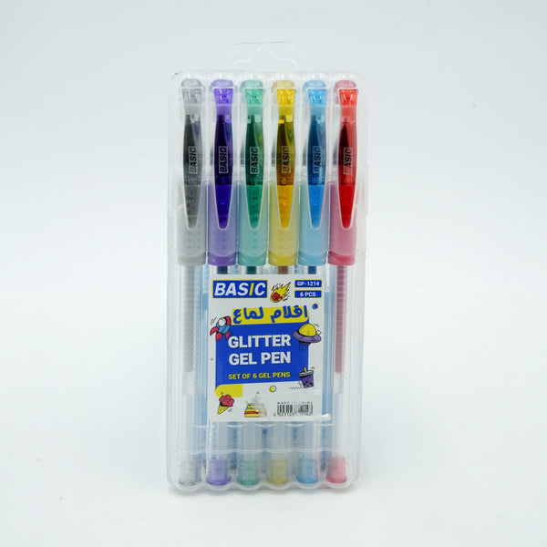 GP-1214 Basic Glitter Gel Pen – 6 Pieces – Assorted Colours