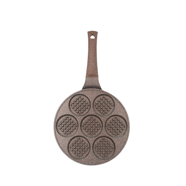 Waffle Pancake Pan – 7-Cavity Non-Stick Granite Finish Aluminum Pan with Ergonomic Handle for Mini Waffles and Pancakes