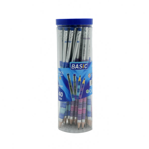 HB-466 Basic Pencil with Eraser – 40 Pieces – HB – Jar Pack