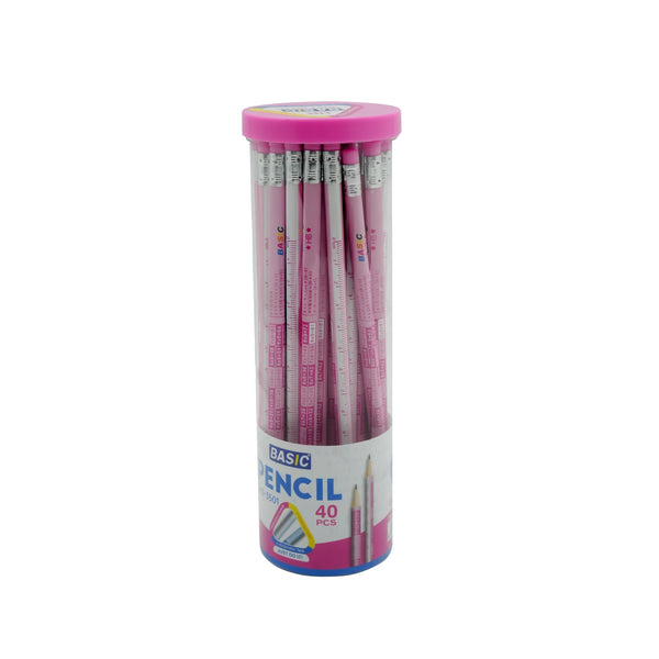 BAS-3501 Basic HB Pencil with Eraser – 40 Pieces – Jar Pack