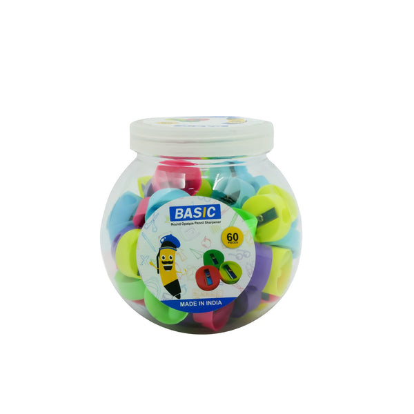 3115 Basic Round Opaque Pencil Sharpener – 60 Pieces – Assorted Colors – Jar Pack