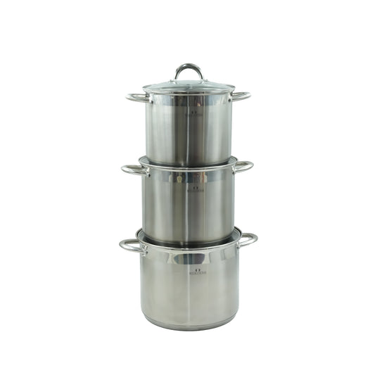 BC-2165 Forio Casserole Set – 6-Piece Stainless Steel Cookware with Glass Lids and Ergonomic Handles