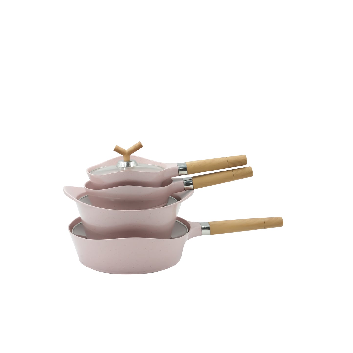 92482-01 Cookware Set – 15-Piece Non-Stick Aluminum Cookware with Wooden-Style Handles and Glass Lids