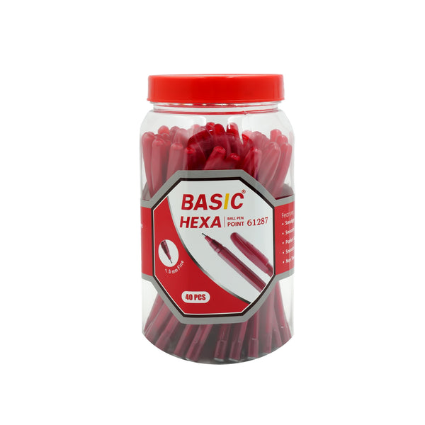 61287 Basic Hexa Ball Pen – 1.0 mm – Red Ink – 40 Pieces