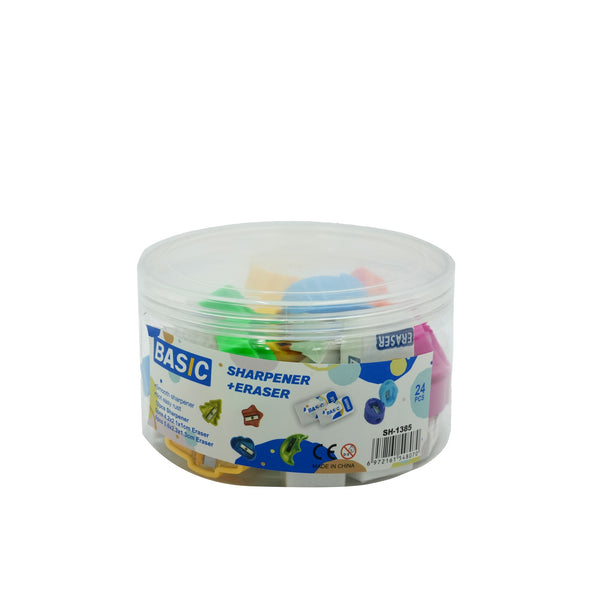 SH-1385 Basic Sharpener & Eraser – Assorted Shapes – 24 Pieces