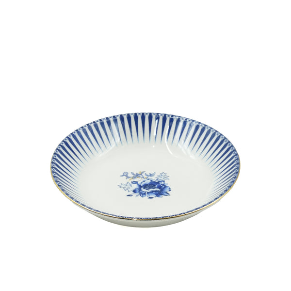 85326 Glore Ceramic Soup Plate – 7.5 Inches – Elegant Blue & Gold Rim Design
