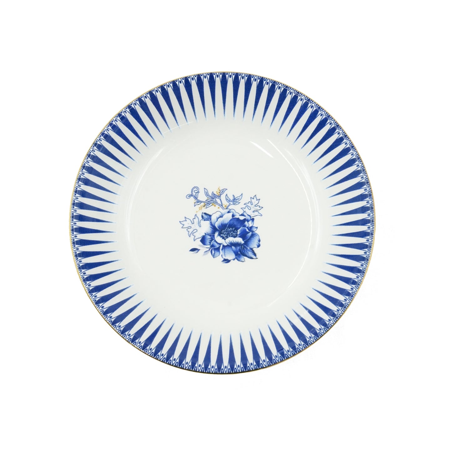 85326 Glore Ceramic Soup Plate – 7.5 Inches – Elegant Blue & Gold Rim Design