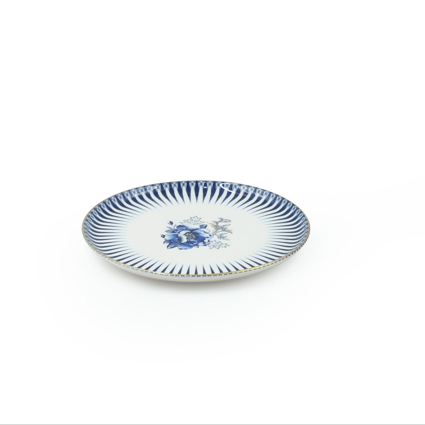 25018 Glore Ceramic Service Round Plate – 12 Inches – Elegant Blue & Gold Rim Design