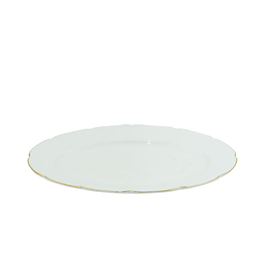 RM-428 Ceramic Oval Plate – 35cm (W) x 24cm (L) – Elegant White with Gold Rim Design