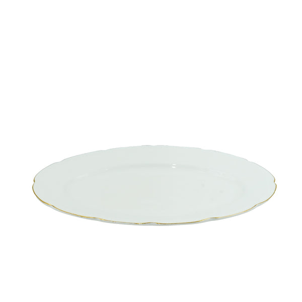 RM-428 Ceramic Oval Plate – 35cm (W) x 24cm (L) – Elegant White with Gold Rim Design