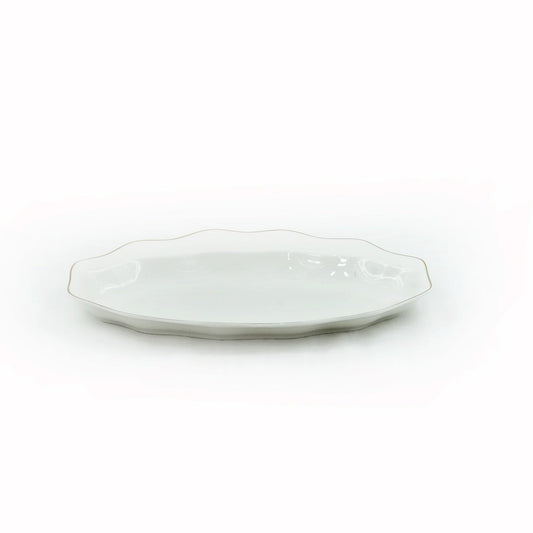 SC3853 Oval Plate with Gold Line – 14 Inches – Elegant White Porcelain with Gold Rim Design