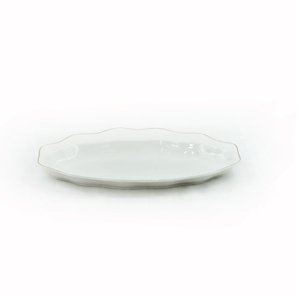 SC3853 Oval Plate with Gold Line – 14 Inches – Elegant White Porcelain with Gold Rim Design