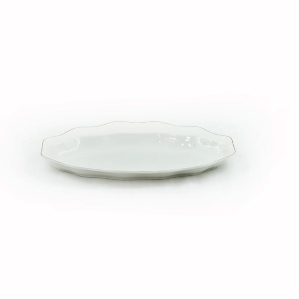 SC3852 Oval Plate with Gold Line – 12 Inches – Elegant White Porcelain with Gold Rim Design