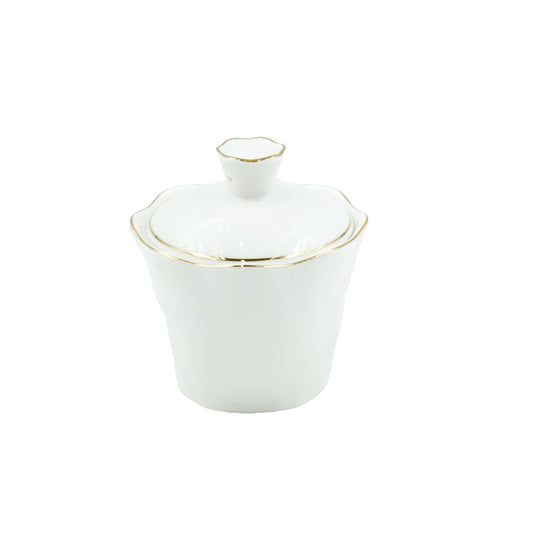 SC3862 Sugar Pot with Gold Line – Elegant White Porcelain with Gold Rim Design