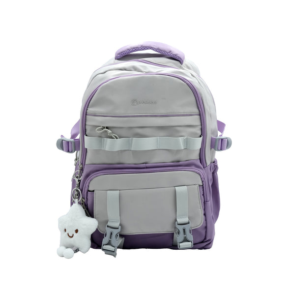 BPP8433 President Backpack – 18.5" Light Grey & Lavender with Plush Star Keychain