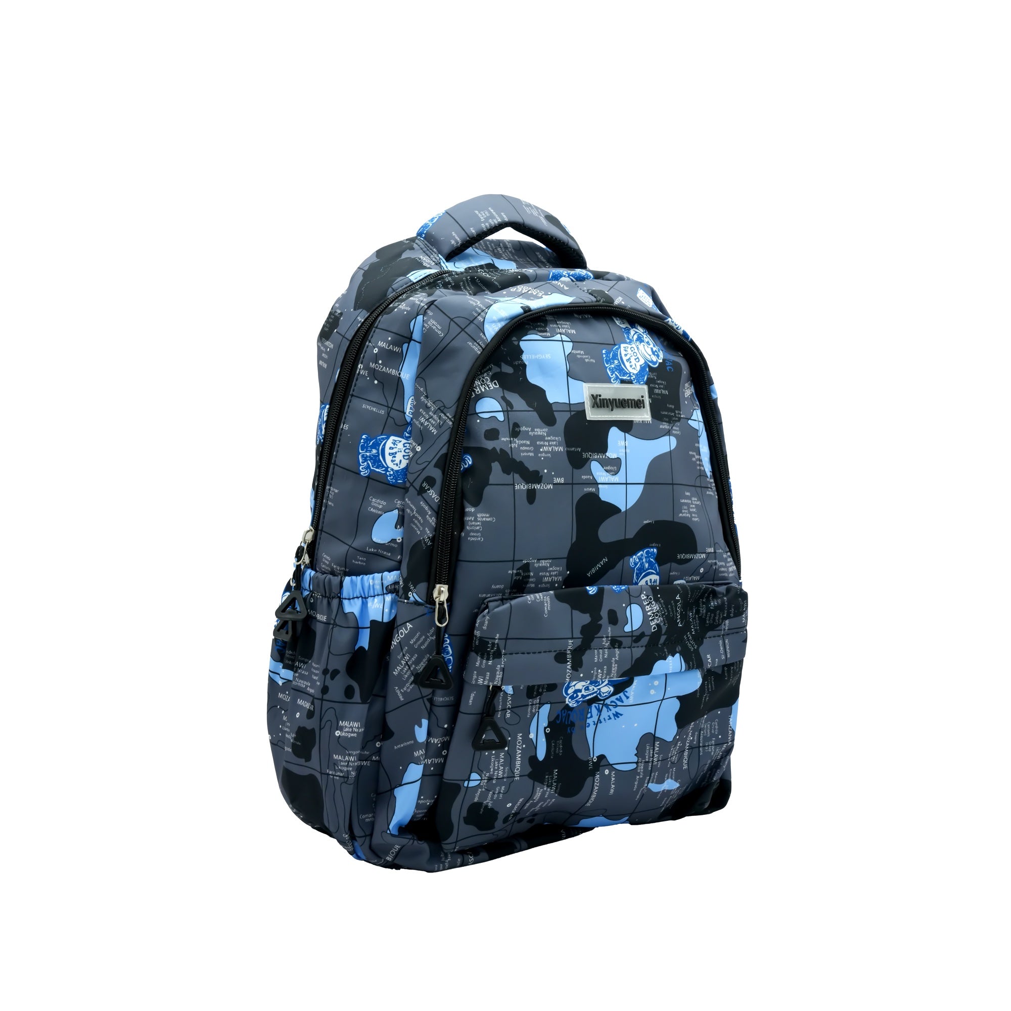 S-2592 Backpack Bag – Blue & Black World Map Camouflage Design