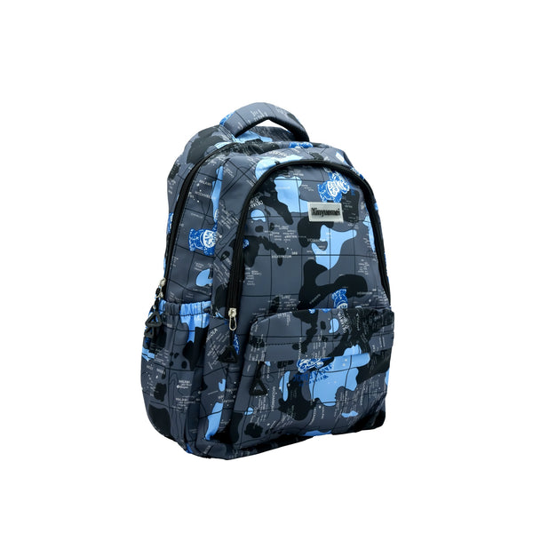 S-2592 Backpack Bag – Blue & Black World Map Camouflage Design
