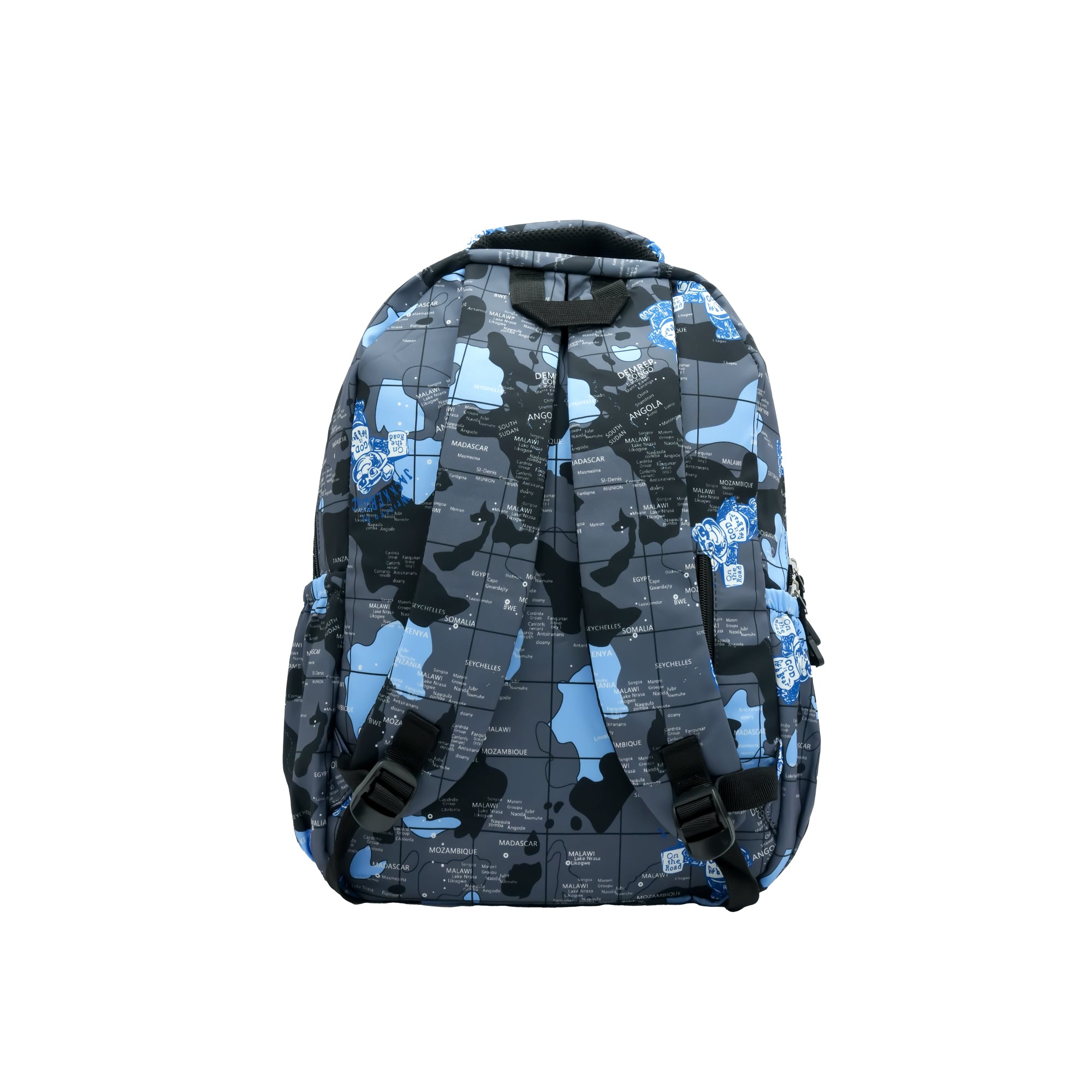 S-2592 Backpack Bag – Blue & Black World Map Camouflage Design