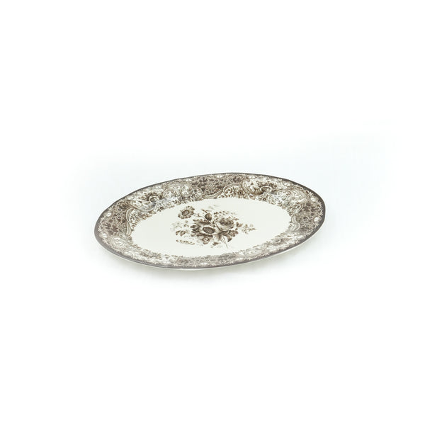 SH52465 Divine Brown Oval Plate – Elegant Vintage Floral Design