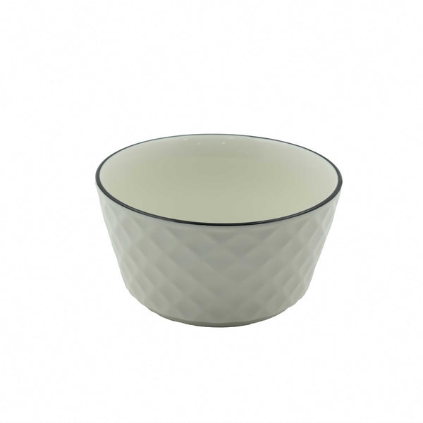 99577-11 – Ceramic Bowl 19 cm – White with Diamond Embossed Texture and Black Rim